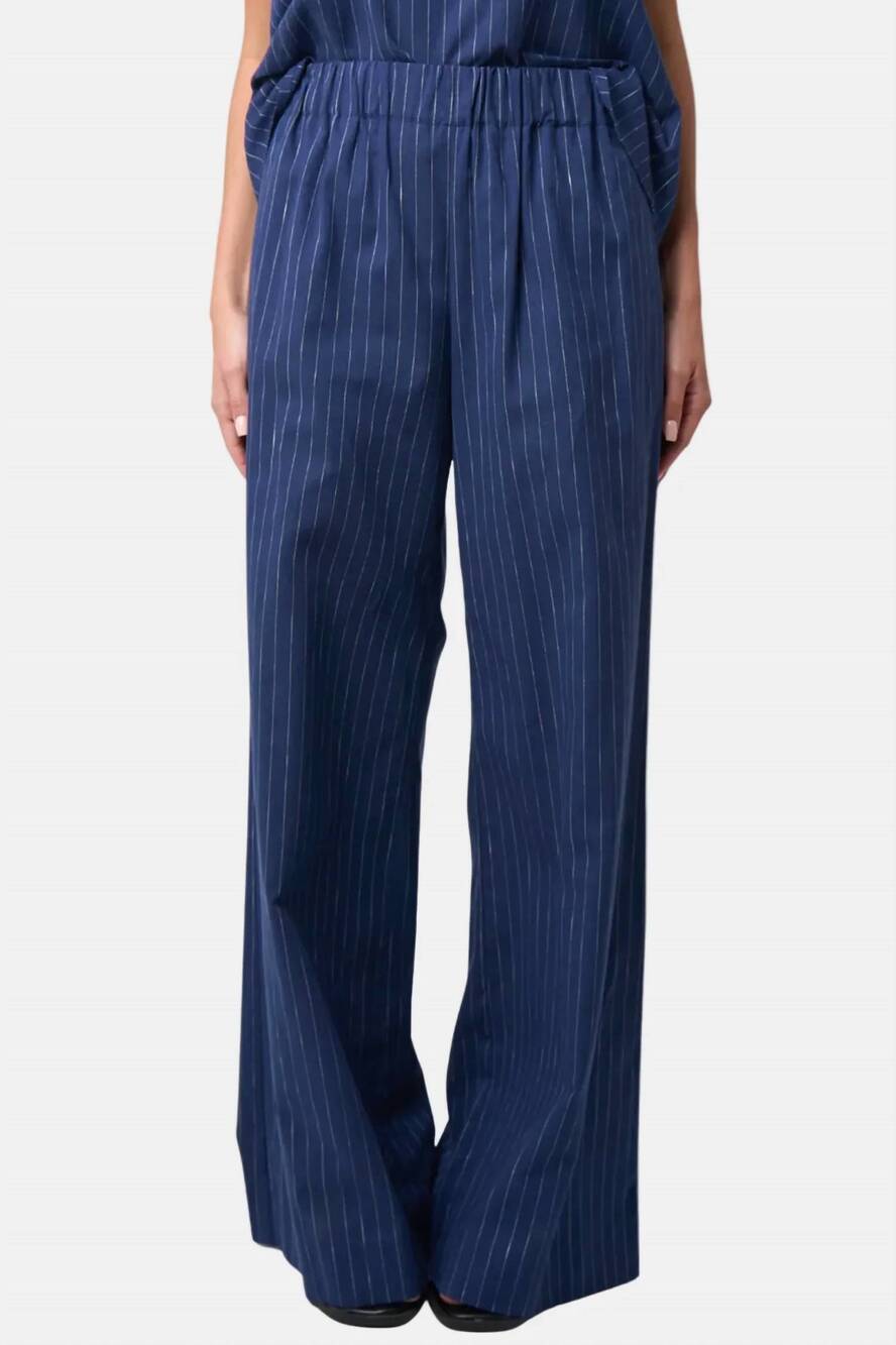 NEW PHOEBE JON abby cotton linen striped pant in navy/ grey